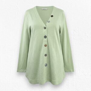 Soft Surroundings Green Delia Button Front Lightweight Cardigan Size Small